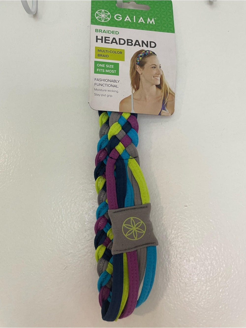 GAIAM Braided Headband in Neon Lime, Teal & Purple